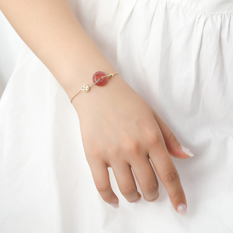 Strawberry Crystal Sterling Silver Bracelet with Lucky Crystal Powder