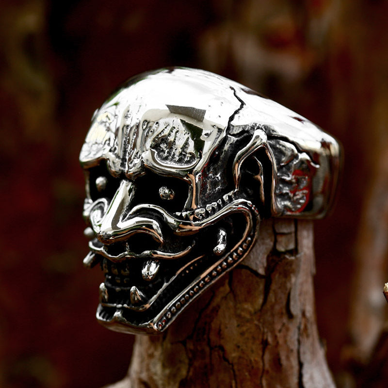 Punk-Inspired Stainless Steel Skull Ring for Men - Retro Prajna Design, Sizes 7-13