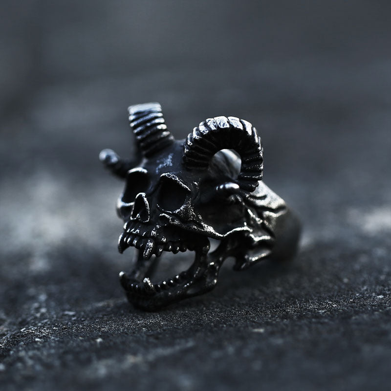 Punk-Inspired Men's Stainless Steel Satan Skull Ring - European and American Wholesale Jewelry