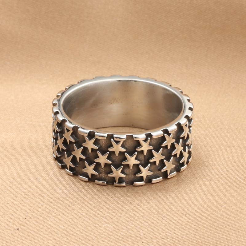 Titanium Steel Retro Pentagram Ring for Men - Trendy Full Circle Design Direct from Manufacturer