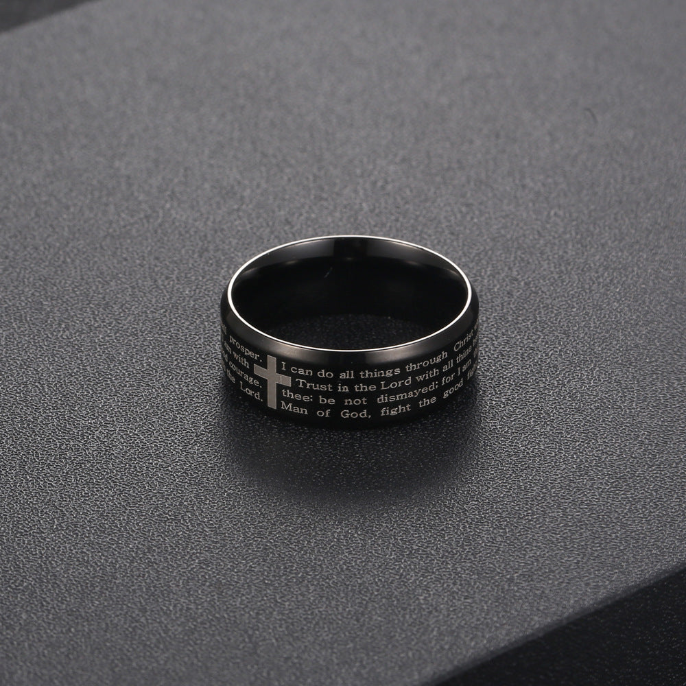 Men's Black Stainless Steel Cross Ring - Simple European and American Style