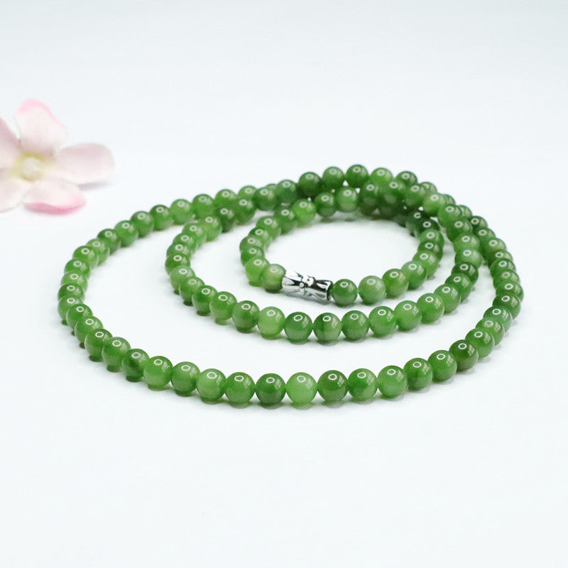 Natural Hotan Jade Necklace Jasper 108 Buddhist Beads Russian Spinach Green