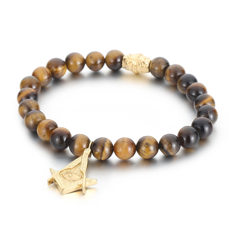 Men's Crown Bracelet with Black Agate and Tiger's Eye – Elegant Masonic Design