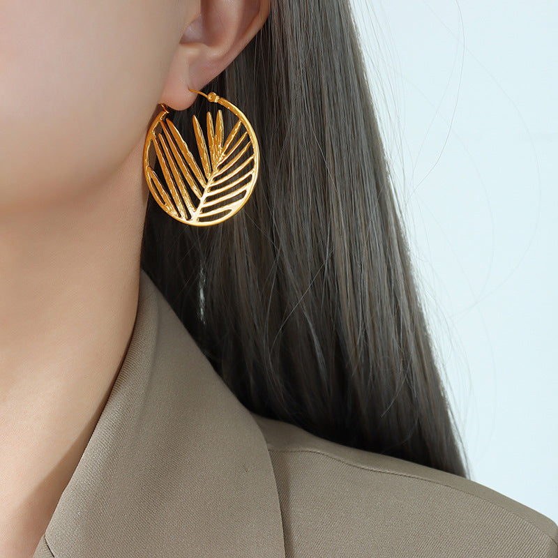 Bamboo Leaf Joker Titanium Earrings with Personality Design