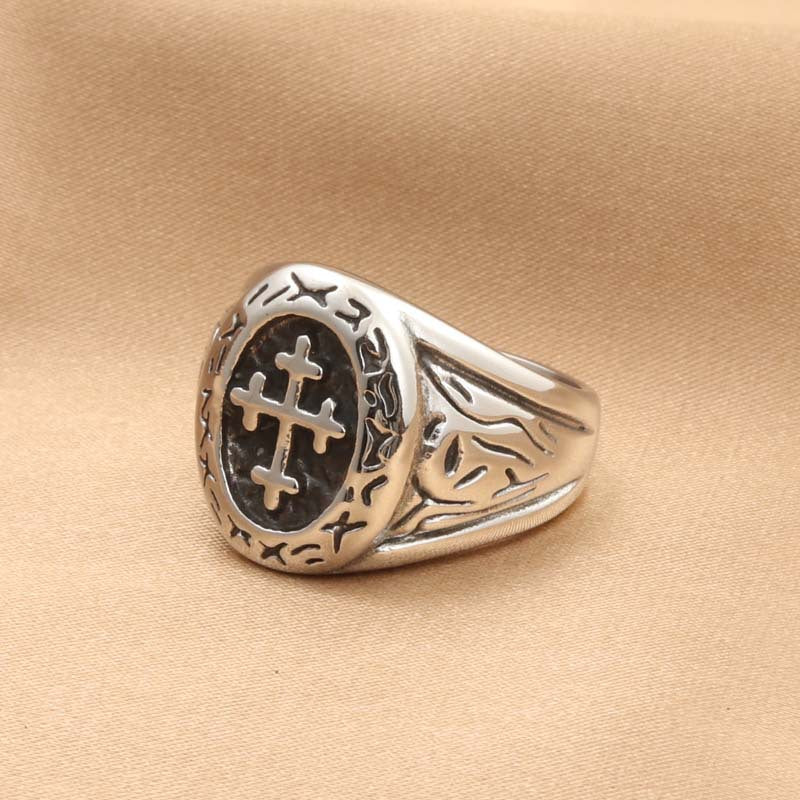 Men's Retro Titanium Steel Cross Ring - Trendy Martian Jewelry Directly from Manufacturer