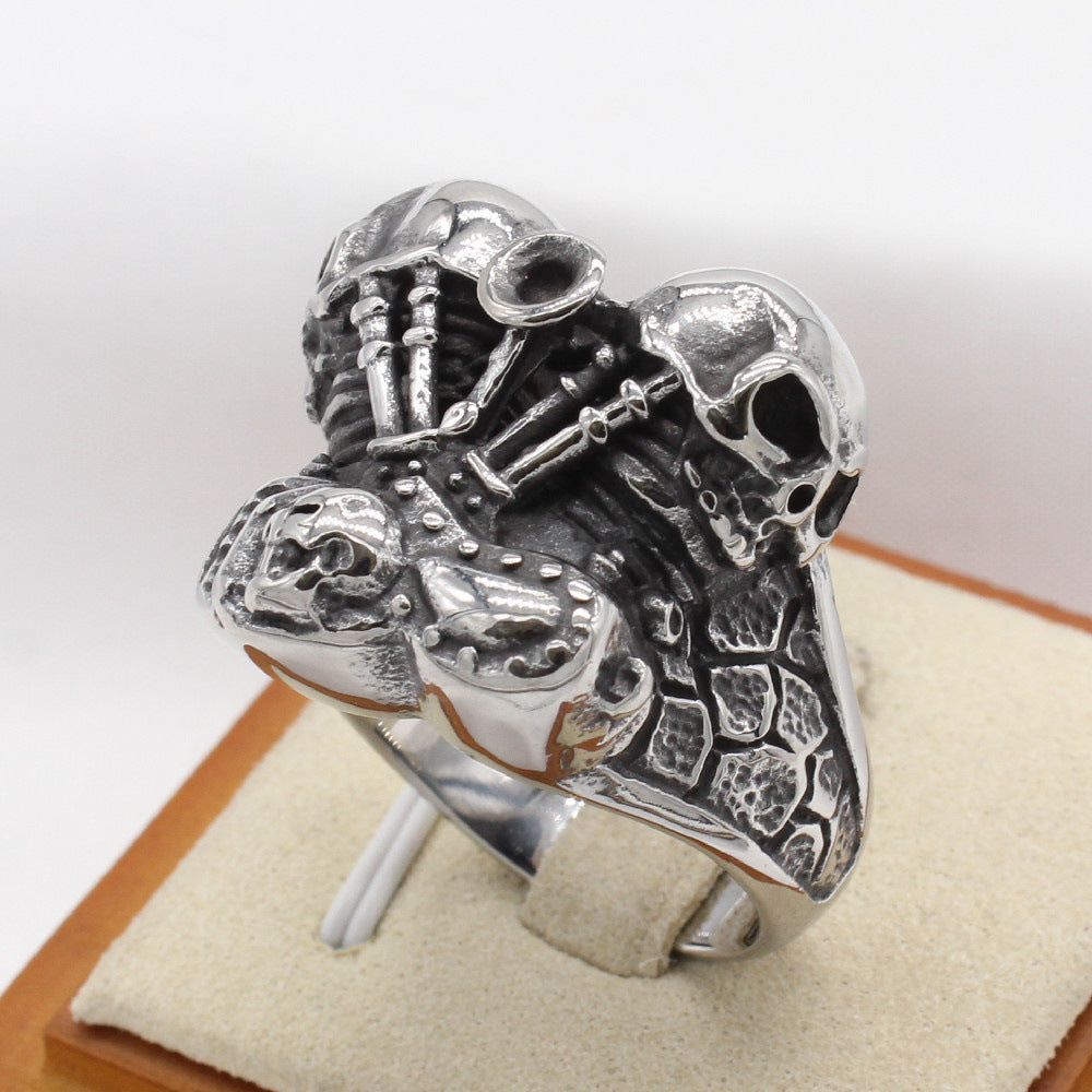 Retro Men's Titanium Steel Locomotive Motor Engine Ring