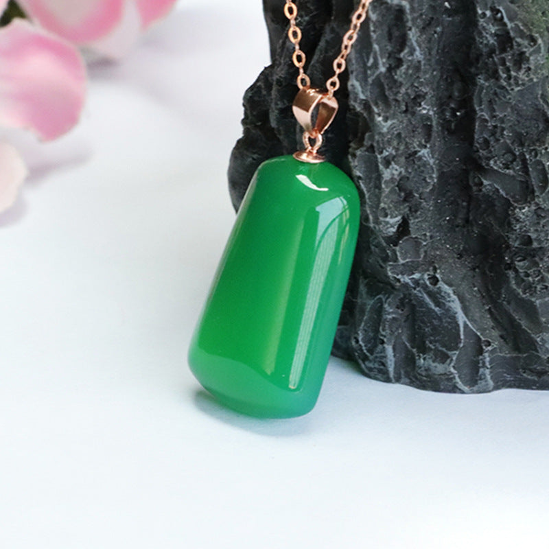 Green Chalcedony Sterling Silver Pendant Necklace