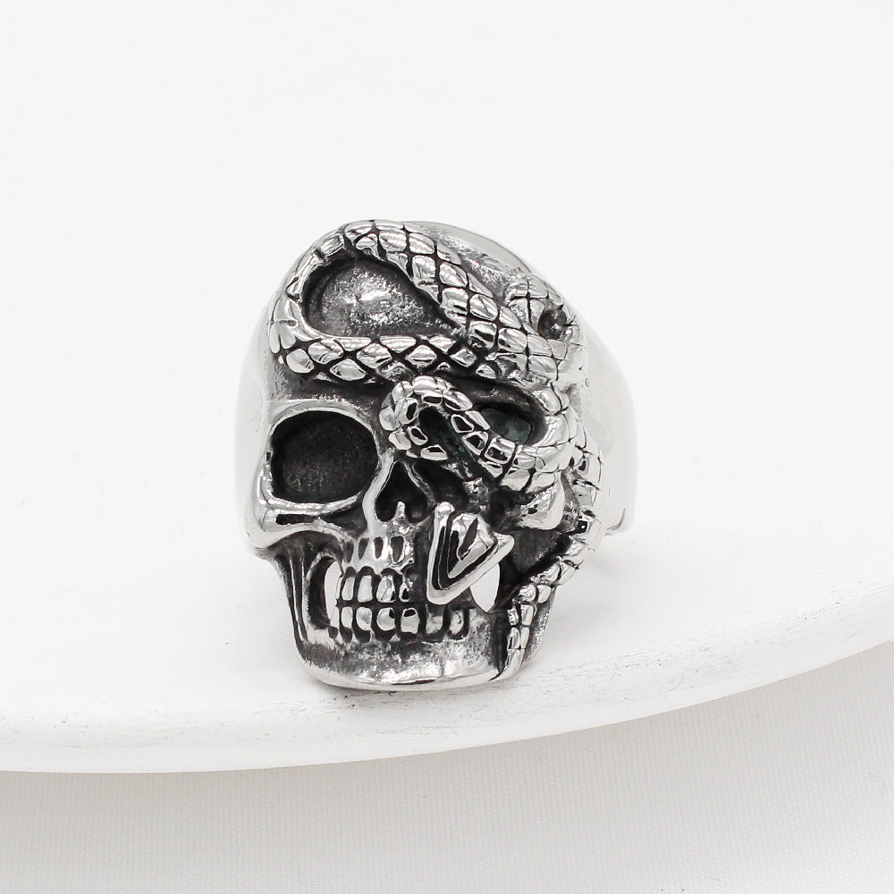 Halloween Skull Snake Titanium Steel Ring for Men