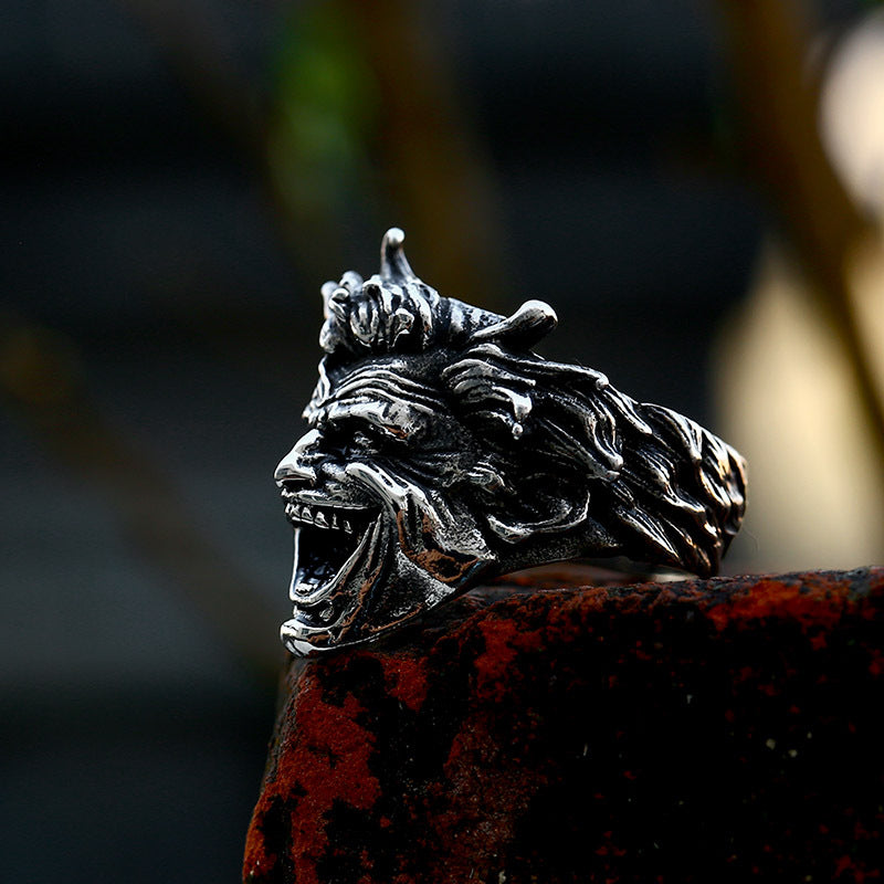 Vintage-Inspired Titanium Steel Men's Ring - Wholesale Retro Character Jewelry