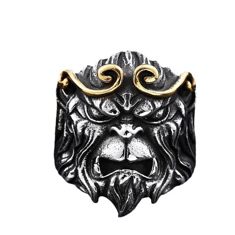 Titanium Steel Wukong Monkey Ring for Men - Retro Style Fashion Accessory