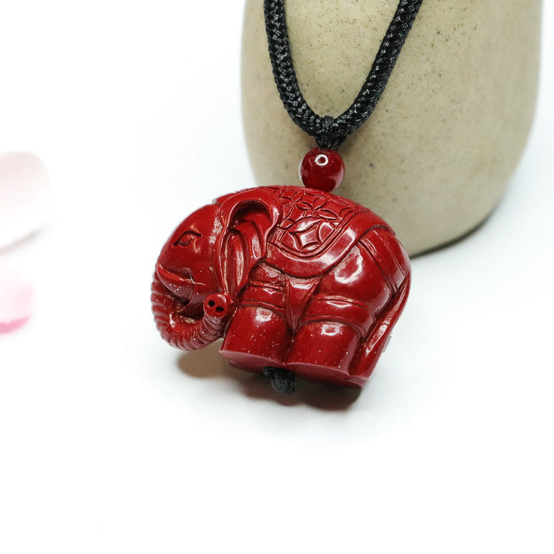 Lucky Elephant Purple Gold Sand Pendant with Cinnabar Stone