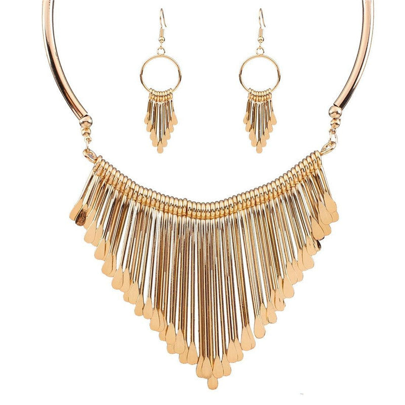 Metal Tassel Necklace and Earrings Set from Savanna Rhythms Collection