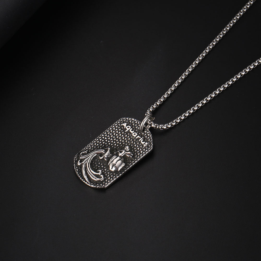 Aquarius Constellation Necklace for Men - Trendy Two-Color Titanium Steel Hip-Hop Pendant by Planderful