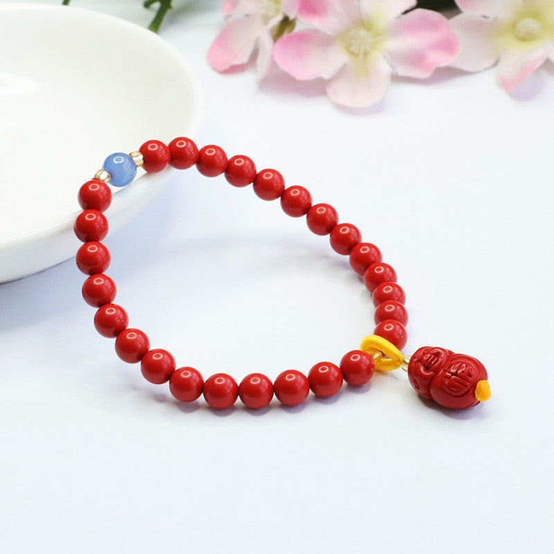 Cinnabar Buddha Blessing Red Sand Sterling Silver Bracelet