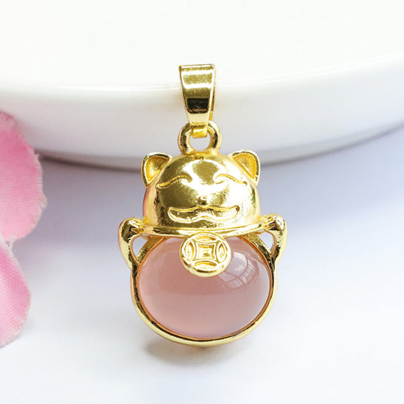 Lucky Cat Chalcedony Sterling Silver Necklace