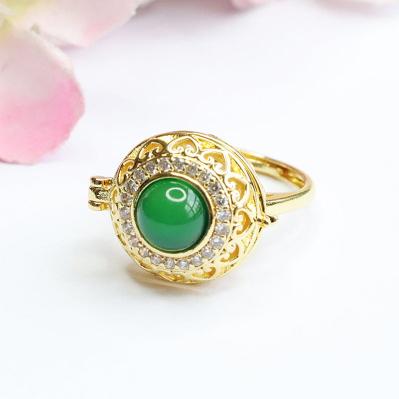 Imperial Green Chalcedony Sterling Silver Adjustable Ring