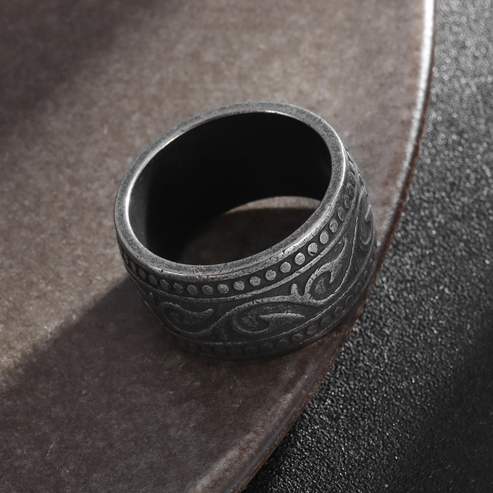 Retro Men's Titanium Steel Totem Ring - Handcrafted Old World Style Jewelry