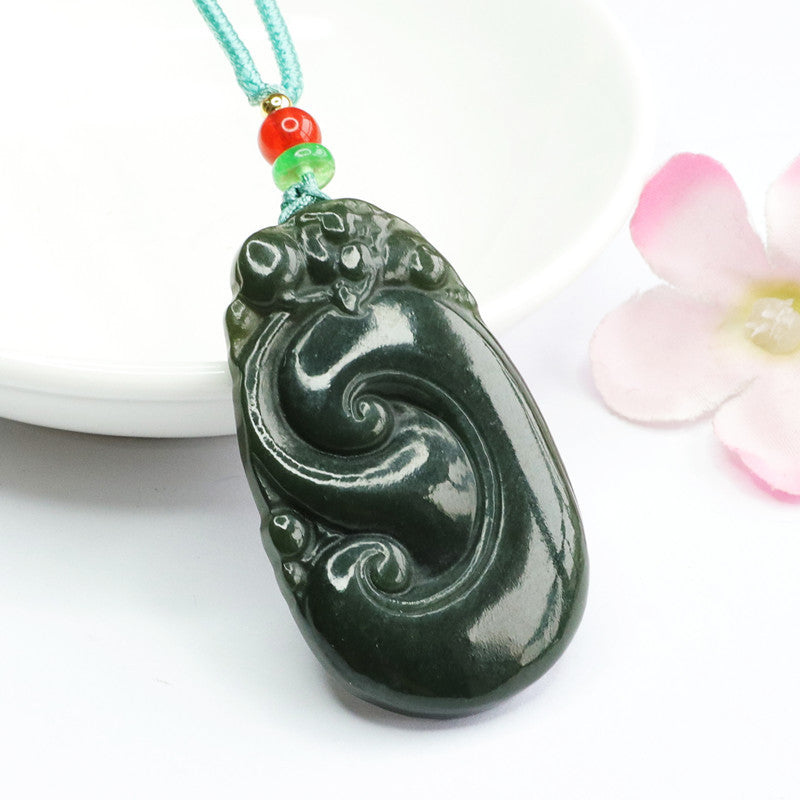 Elegant Hotan Blackish Green Ruyi Necklace Jewelry