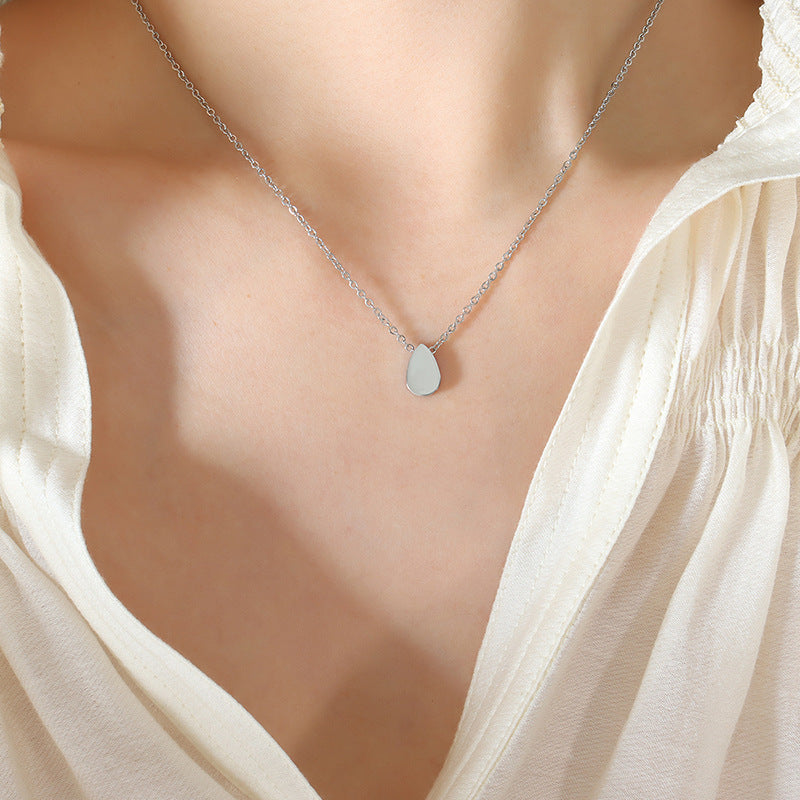 Korean Style White Water Drop Pendant Titanium Necklace for Women