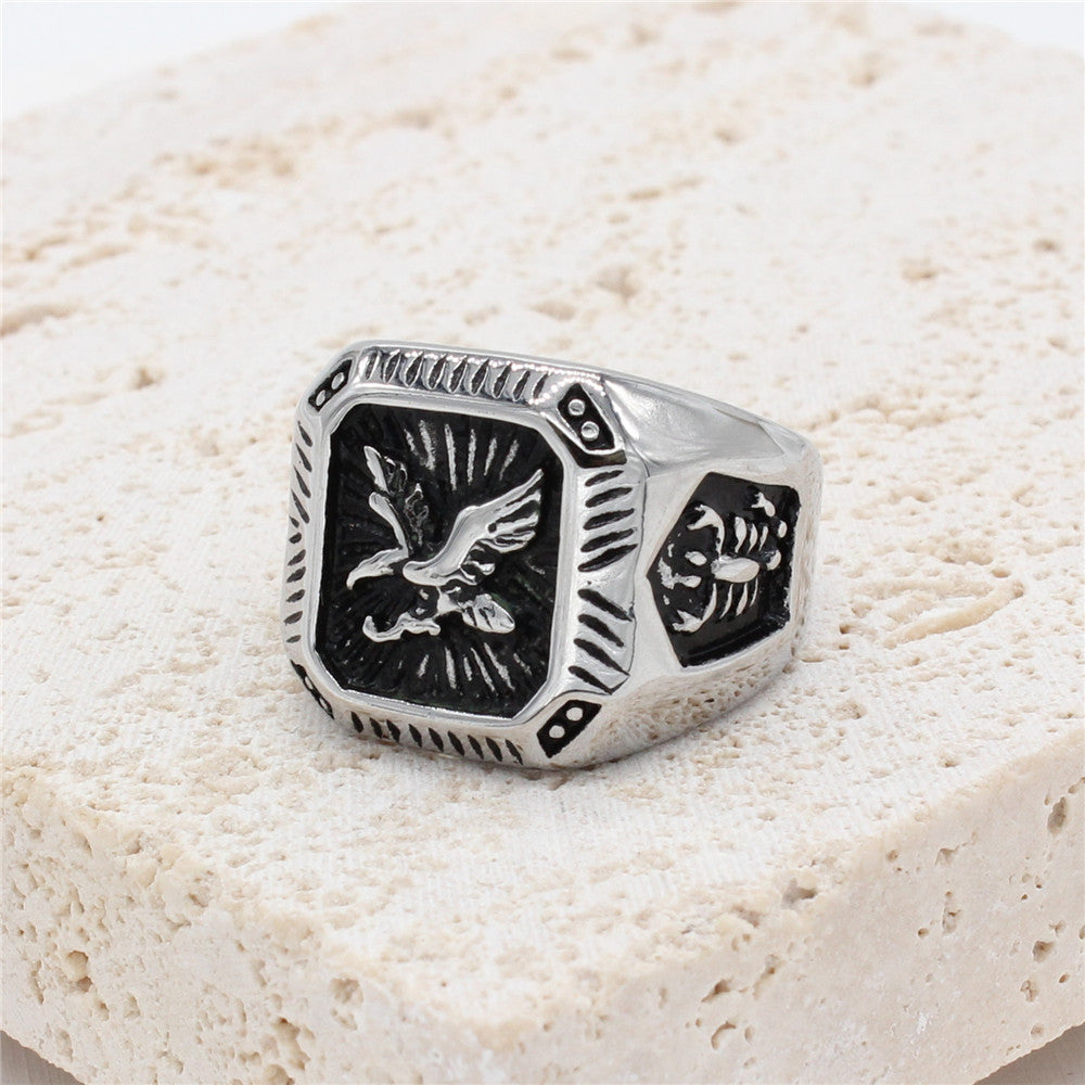 Personalized Retro American Soldier Eagle Military Ring Titanium Steel Ring for Men