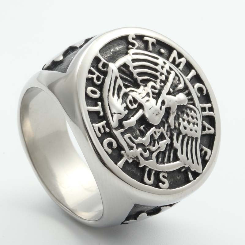 Titanium Steel Angel and Cross Ring for Men - Retro Trendy Accessory