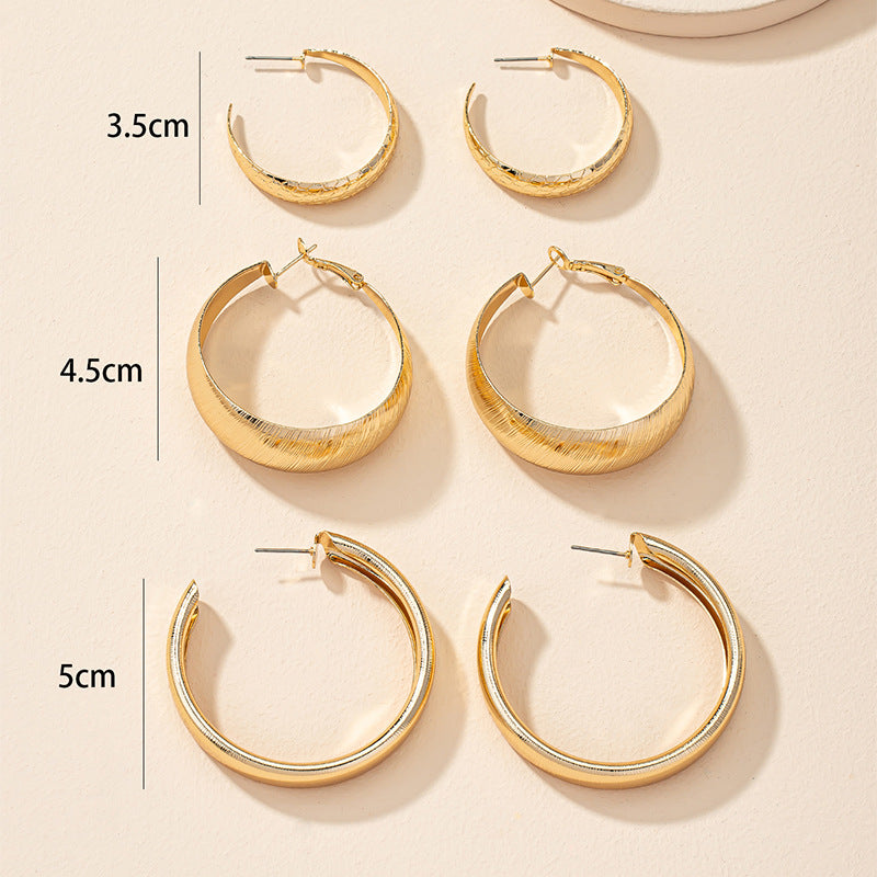 Exaggerated French Plain Ring Earrings Set - Urban Chic Geometric Ear Accessories