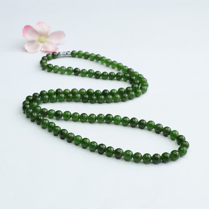 Natural Hetian Jade Necklace Jasper 108 Buddha Beads Jewelry