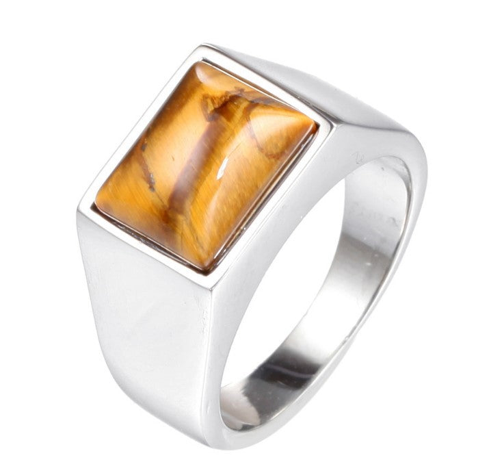 Sleek Men's Titanium Steel Square Ring with Black Zircon Accent