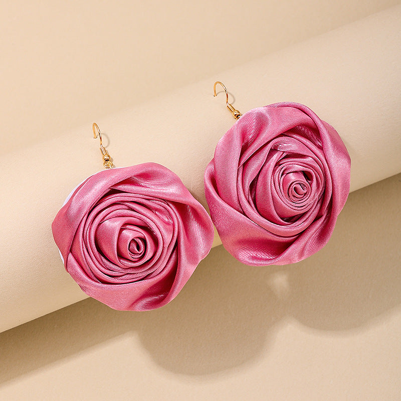 Rose Silk Earrings with European Charm and Street Style Flair