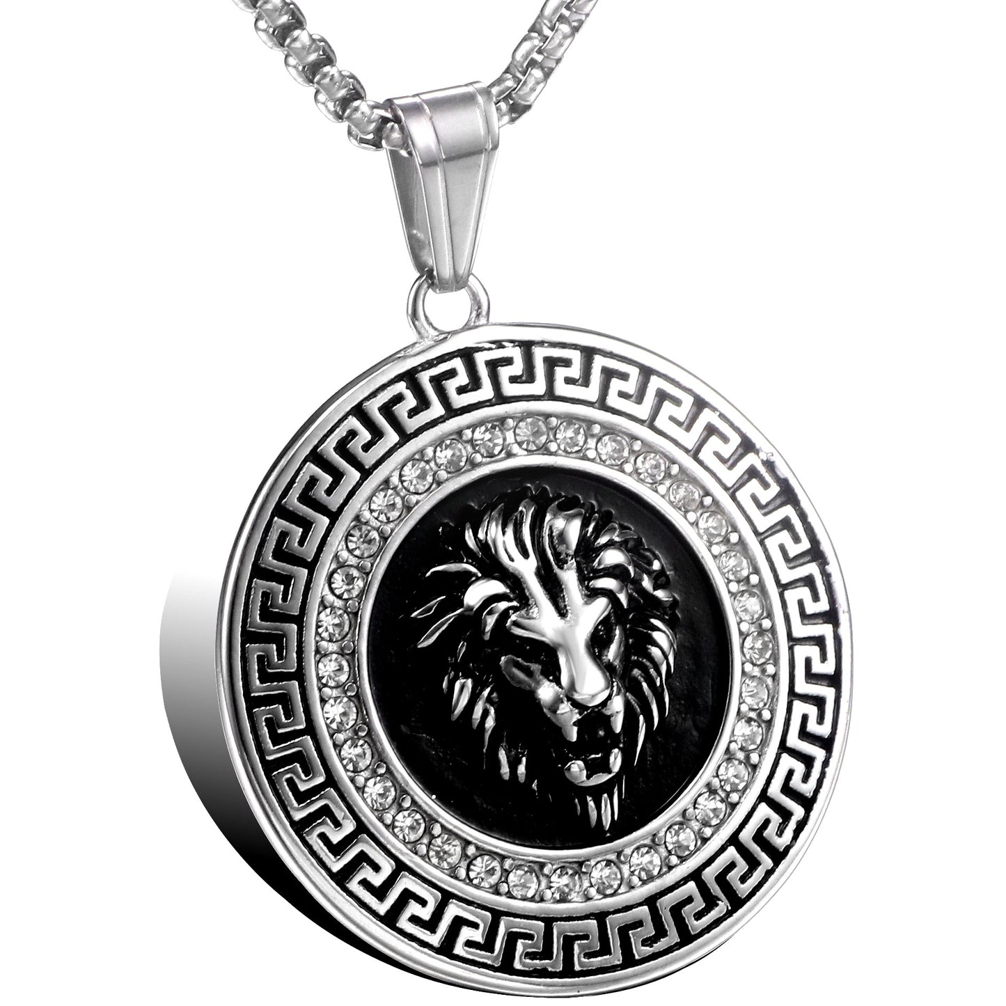 Stylish Lion Head Titanium Steel Pendant with Diamond Accents for Men - Personalized Retro Design