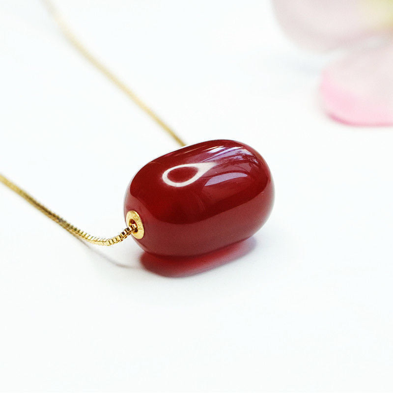 Exquisite Red Agate Bead Pendant Necklace in Sterling Silver