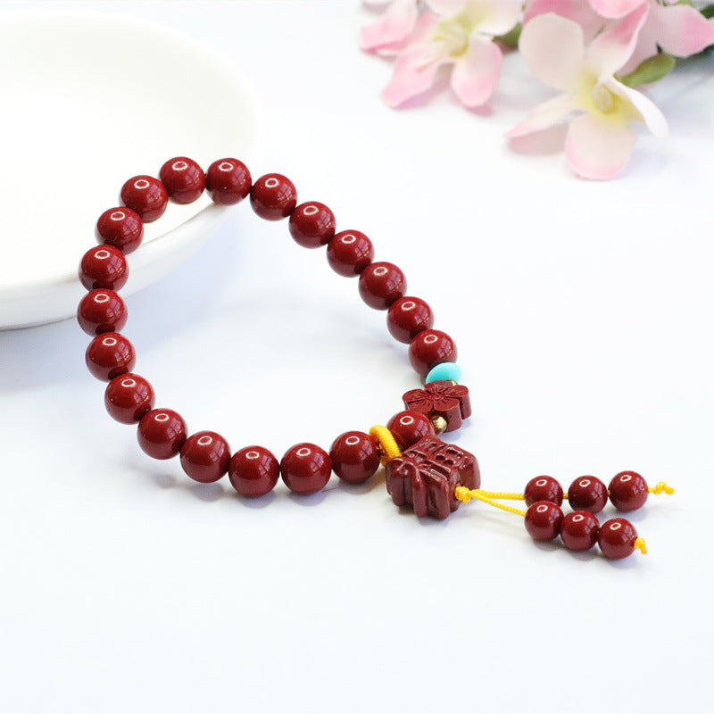 Peach Blossom Blessing Cinnabar Stone Handchain Bracelet