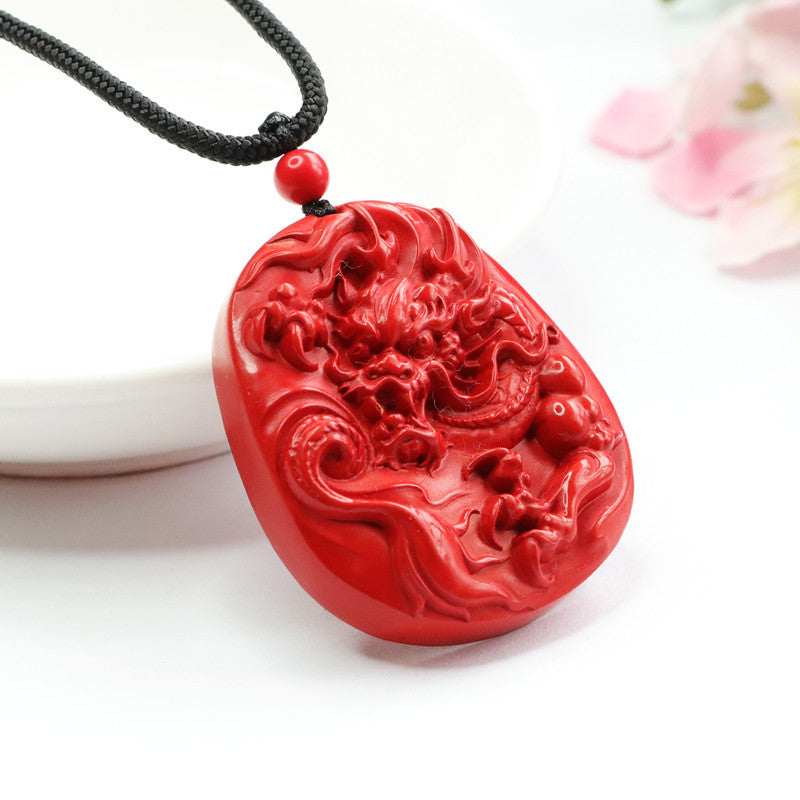 Mystical Red Dragon Carved Cinnabar Pendant by Planderful's Fortune's Favor Collection