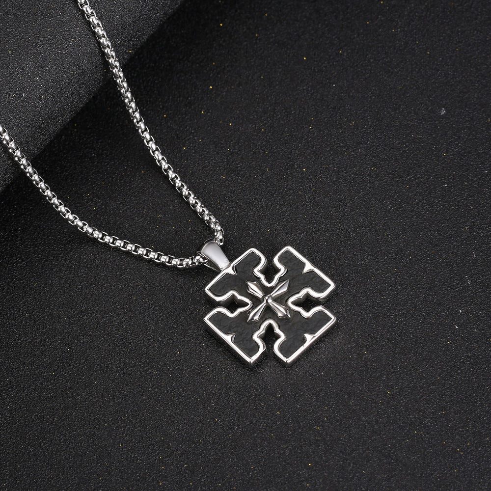 Custom Titanium Steel Cross Pendant Necklace for Men with Leather Cord