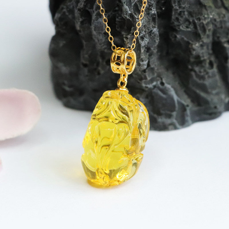 Sterling Silver Amber Pixiu Necklace by Planderful Collection