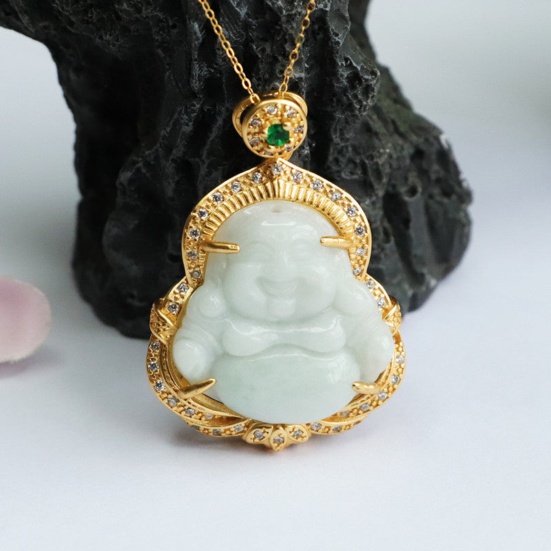 Peaceful Maitreya Buddha Jade Pendant Necklace