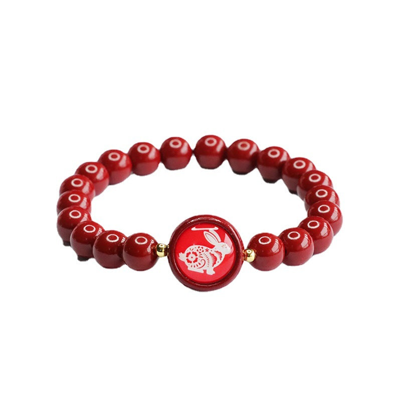 Cinnabar Stone Zodiac Bracelet with Sterling Silver Needle