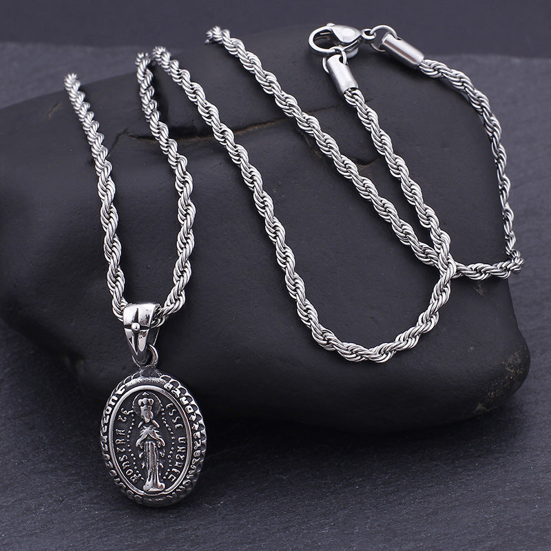 Vintage-Inspired Titanium Steel Round Pendant for Men