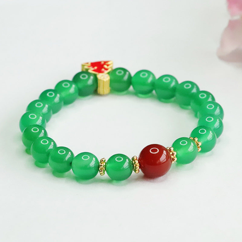 Fortune's Favor Sterling Silver Green Chalcedony and Red Agate Bracelet