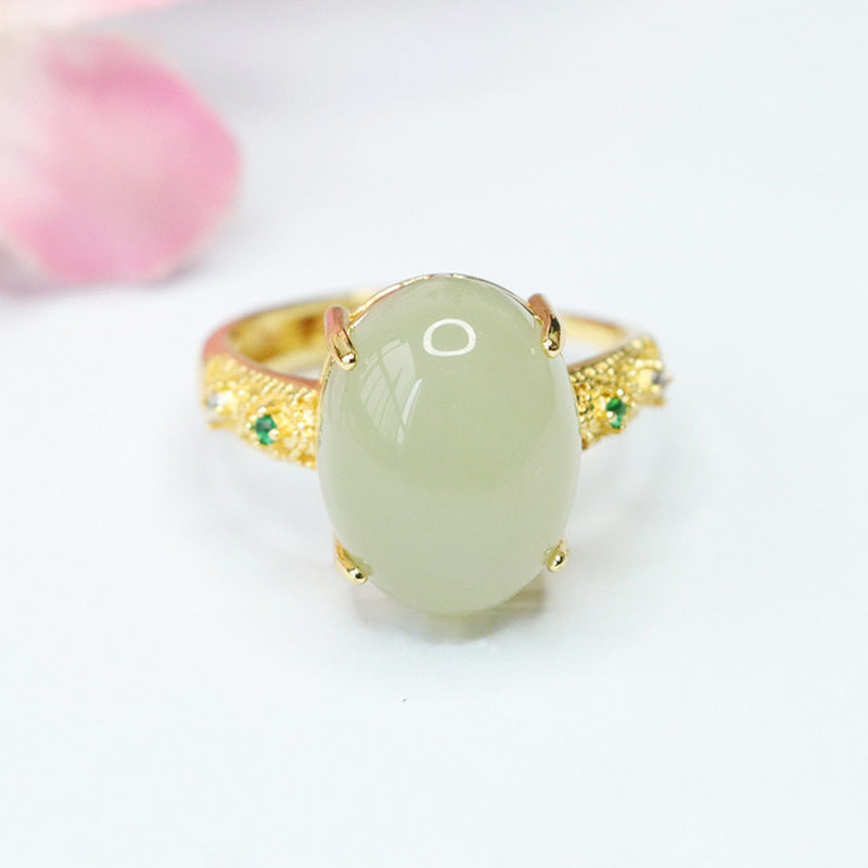 Planderful Collection Pigeon Eggs Hetian Jade Ring: Sterling Silver and Jade Jewelry