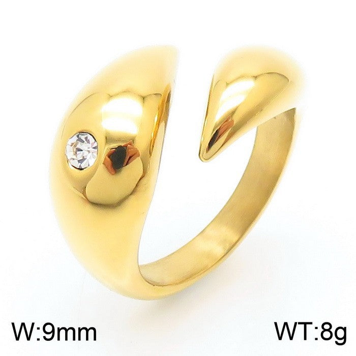 Stylish Hip Hop 18k Gold-Plated Dolphin Design Men's Open Ring with Diamond Accents in Stainless Steel