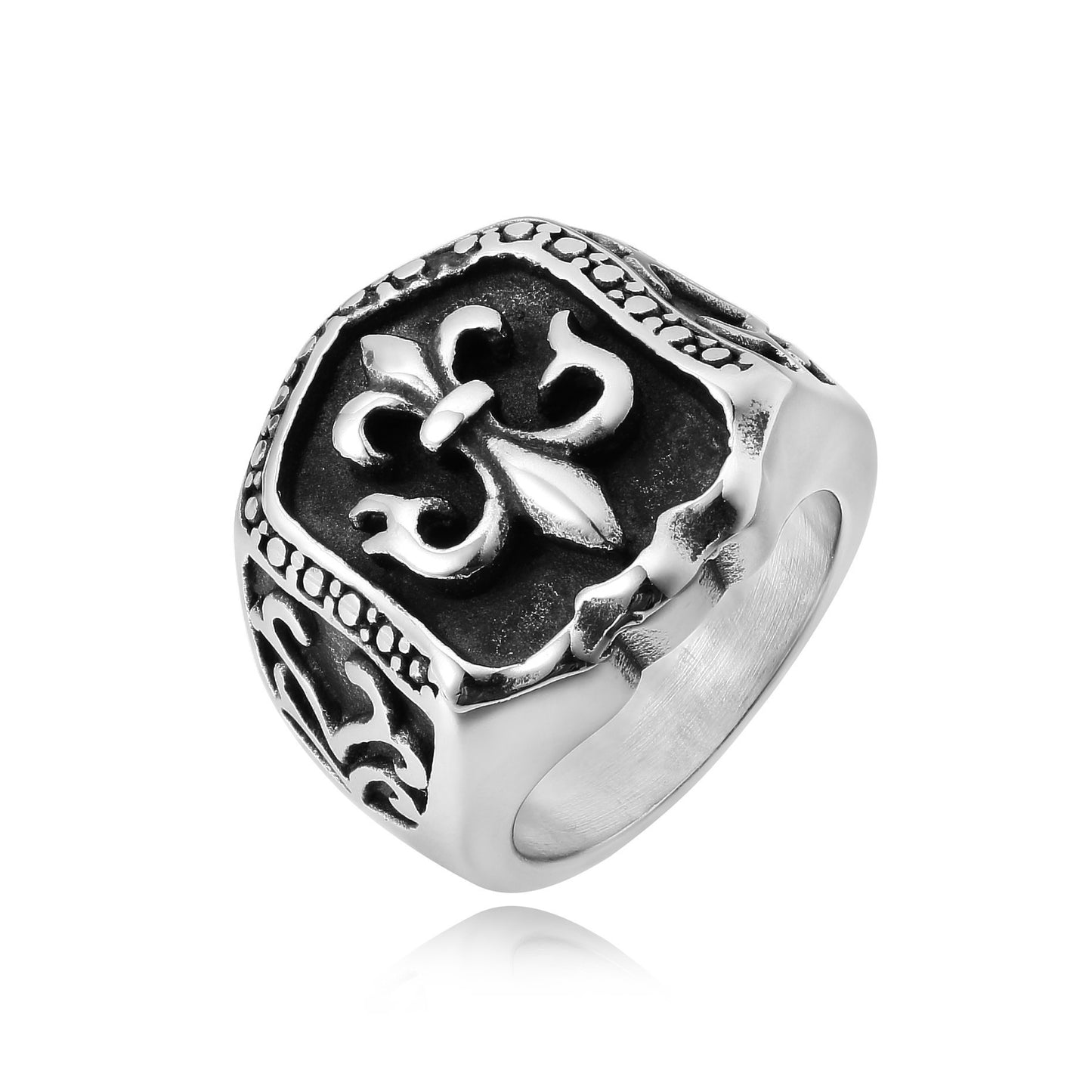 Childern Flower Pentagonal Shield Titanium Steel Ring for Men