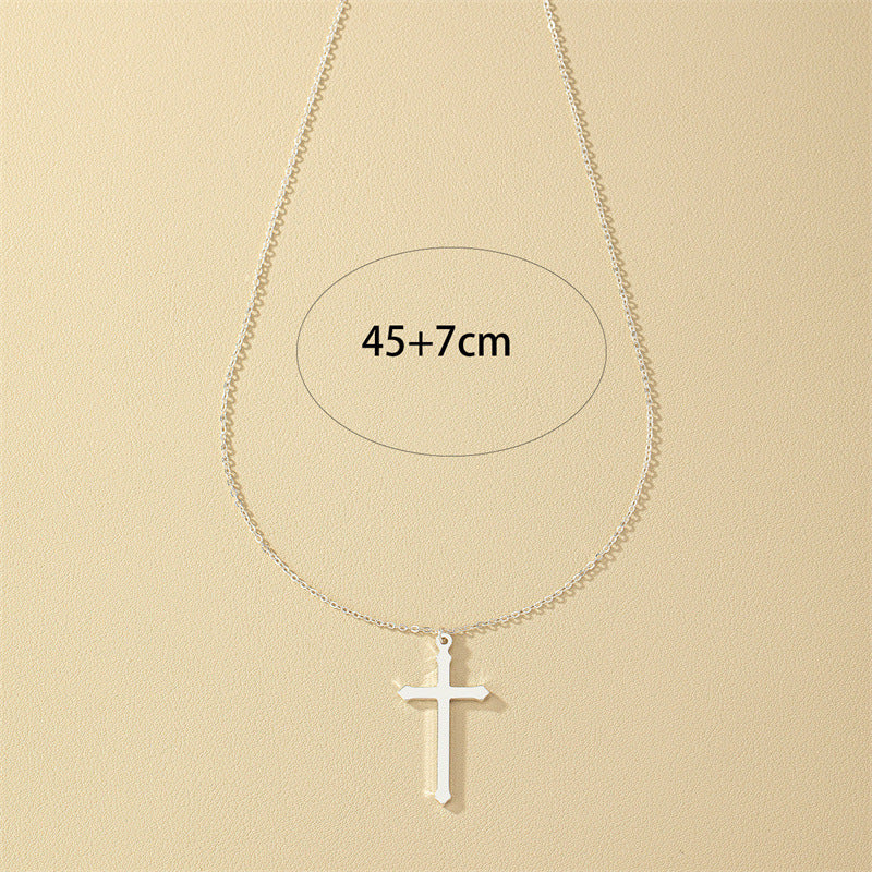 European and American Trendy Metal Cross Necklace Set with Customizable Collarbone Chain