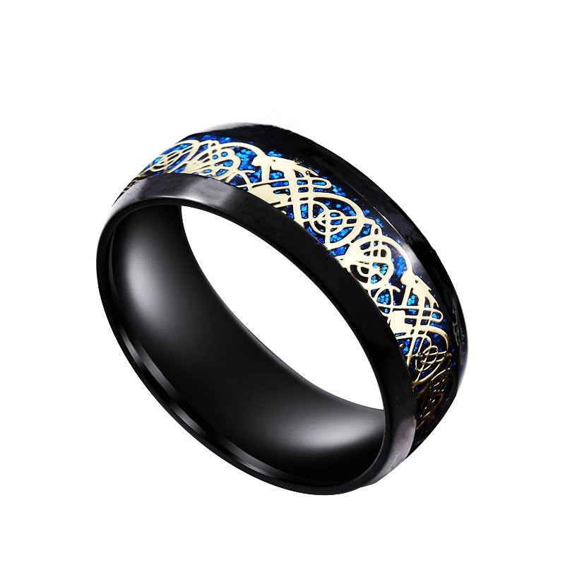 Korean Stainless Steel Men's Ring with Gold-Inlaid Electric Black Design - Bold Personalized Jewelry for Him