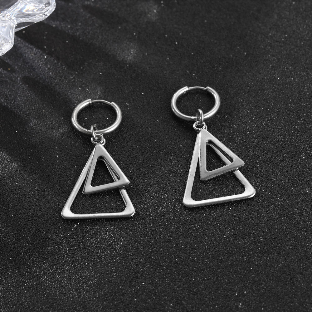 Triangular Titanium Steel Women's Locomotive Earrings - Personalized Easy Buckle Design