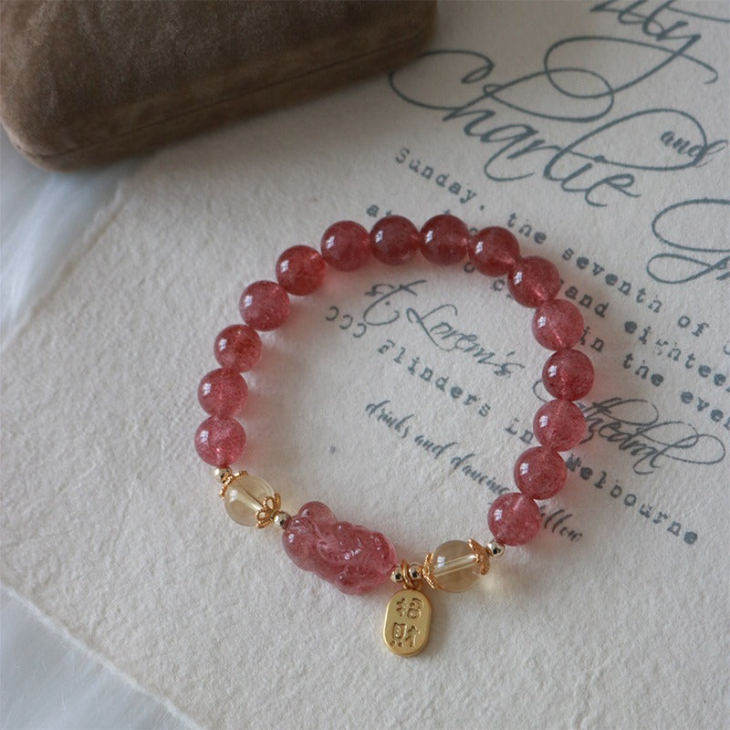 Pigeon Blood Red Strawberry Crystal Bracelet - Sterling Silver Bracelet for Women