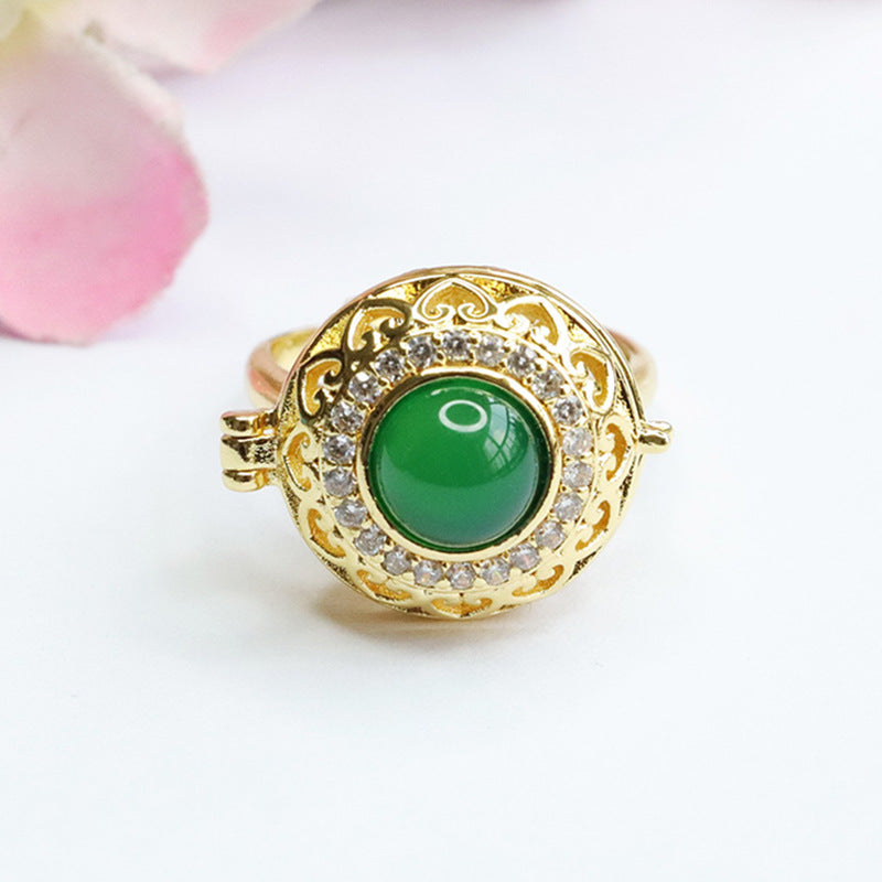 Imperial Green Chalcedony Sterling Silver Adjustable Ring