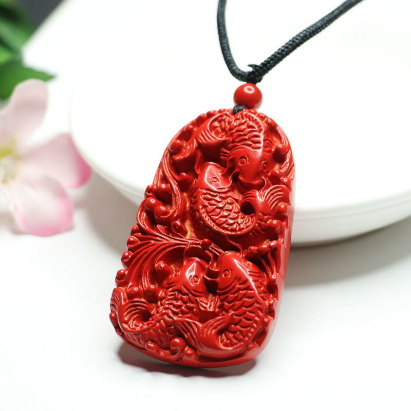 Cinnabar Lotus Leaf Fish Pendant Jewelry