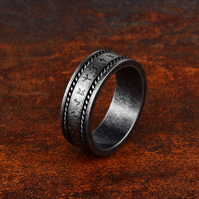 Nordic Viking-Inspired Titanium Steel Men's Chain Letter Ring