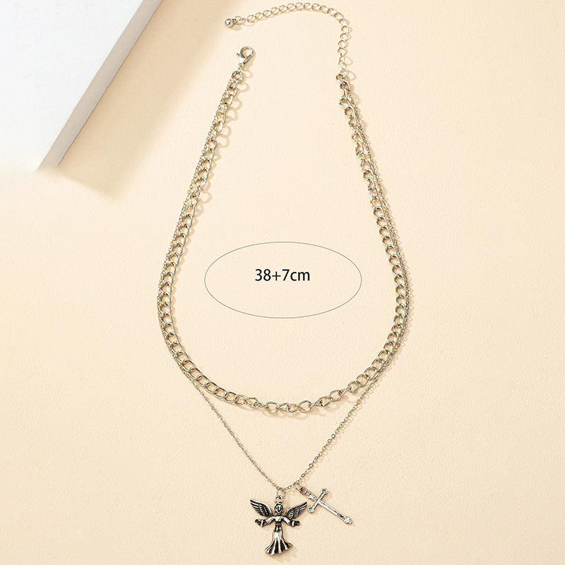 Trendy Korean Style Double Cross Pendant Necklace - Vienna Verve Collection